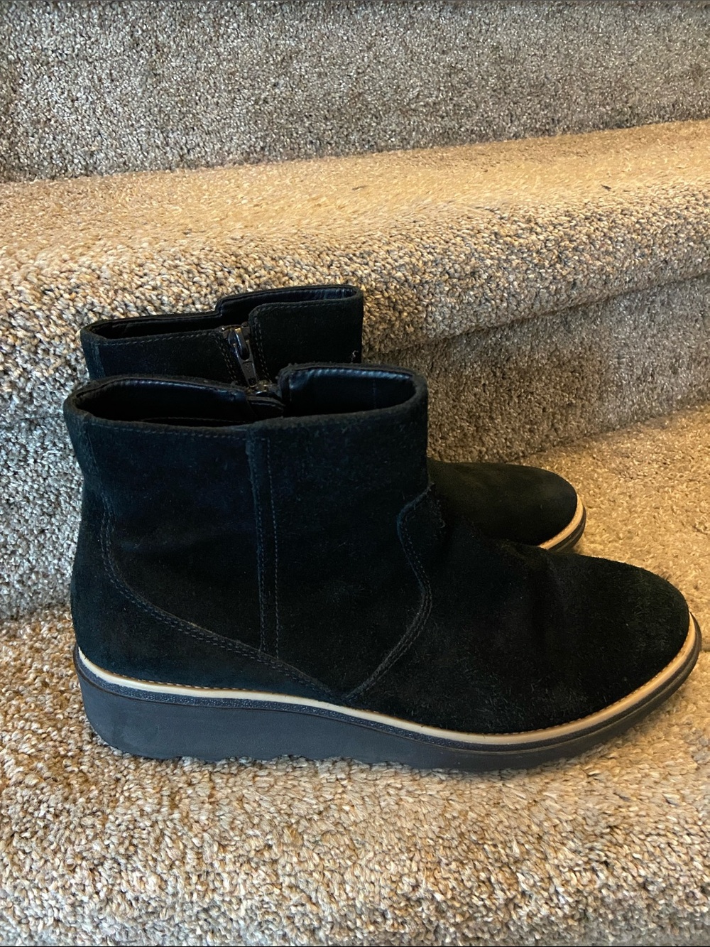Clarks Black Suede Women's Ankle Booties with size zipper and small heel